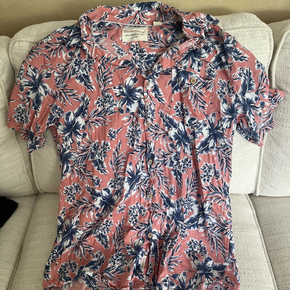 Pink and Blue Floral Button-Up Shirt